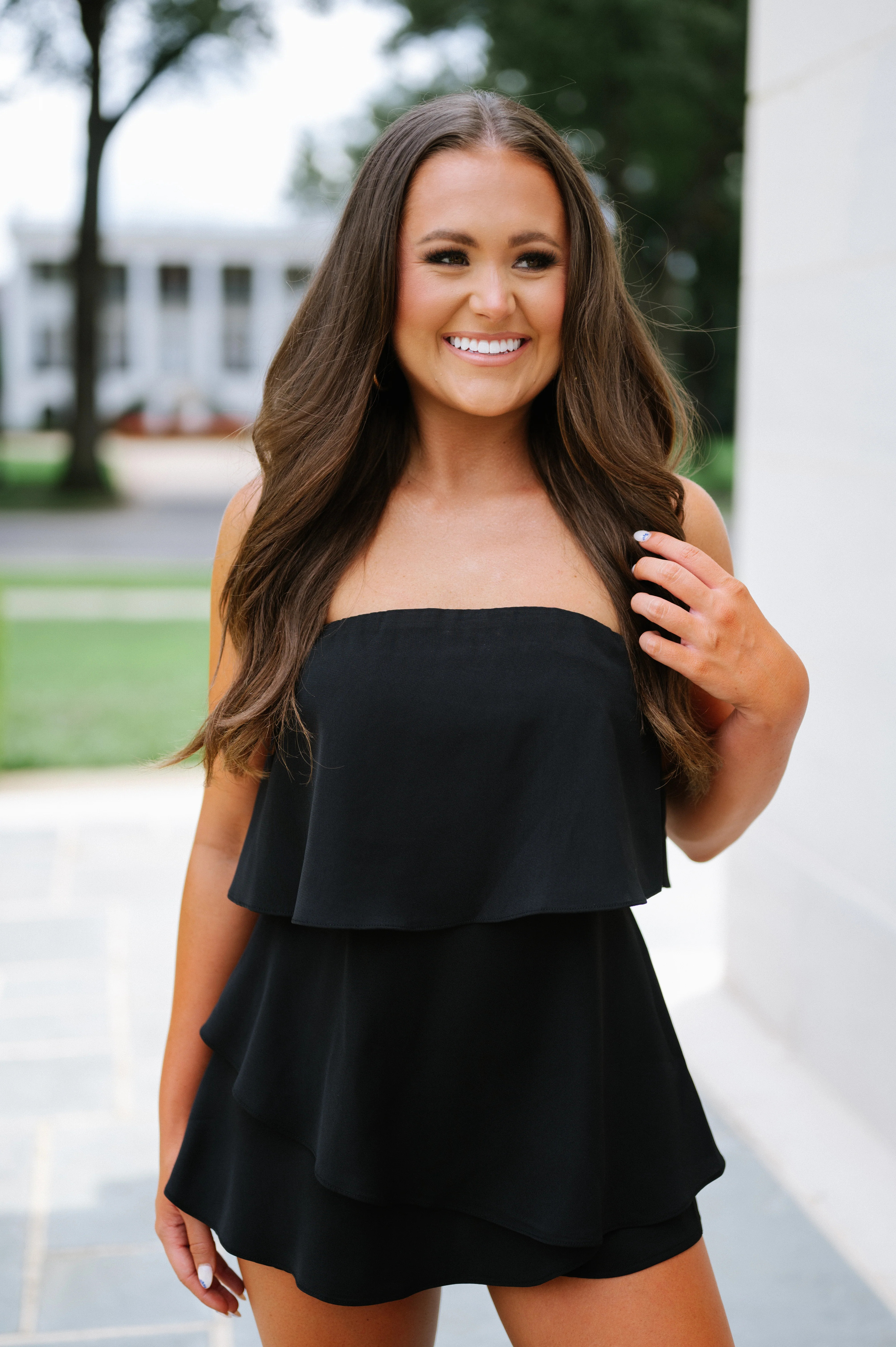 Marcie Tiered Romper- Black | These Three