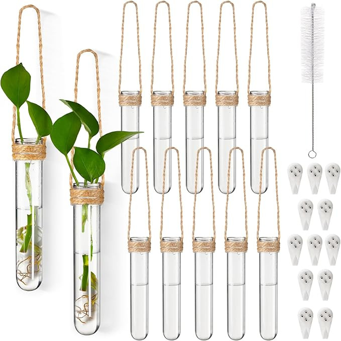 Baderke 12 Pack Plastic Hanging Propagation Tubes Propagation Station Vases Wall Hanging Plant Va... | Amazon (US)