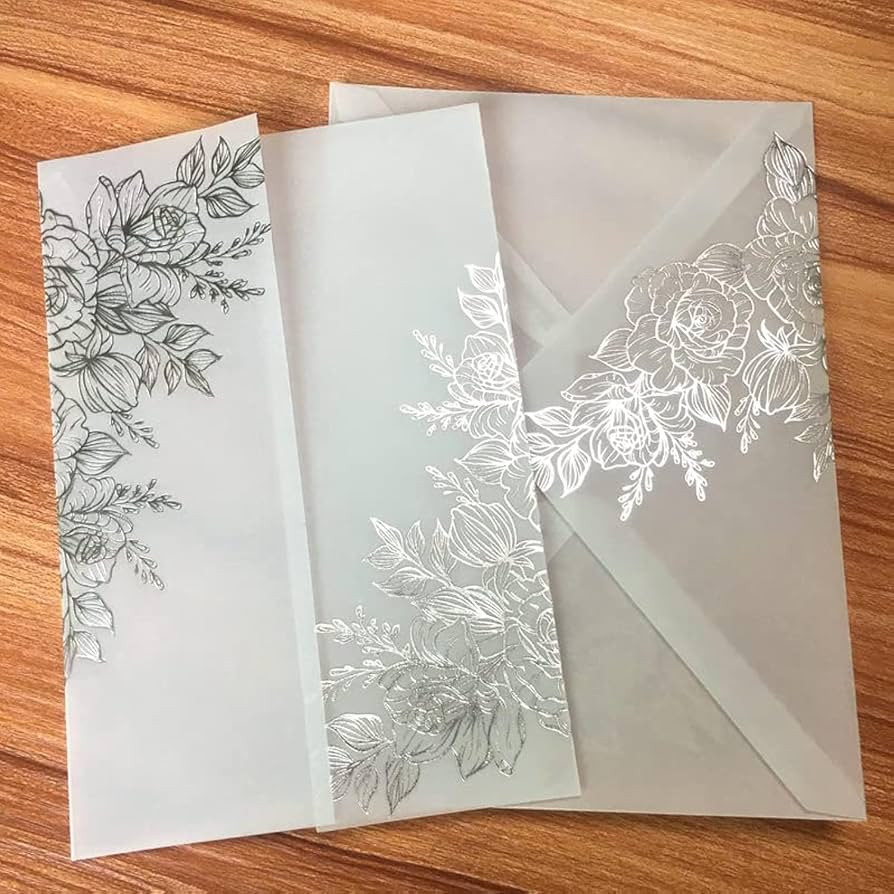LUCKY STAR 25 sets Silver Foil Floral Embossing Vellum Wedding Invitations Cards with Envelopes B... | Amazon (US)