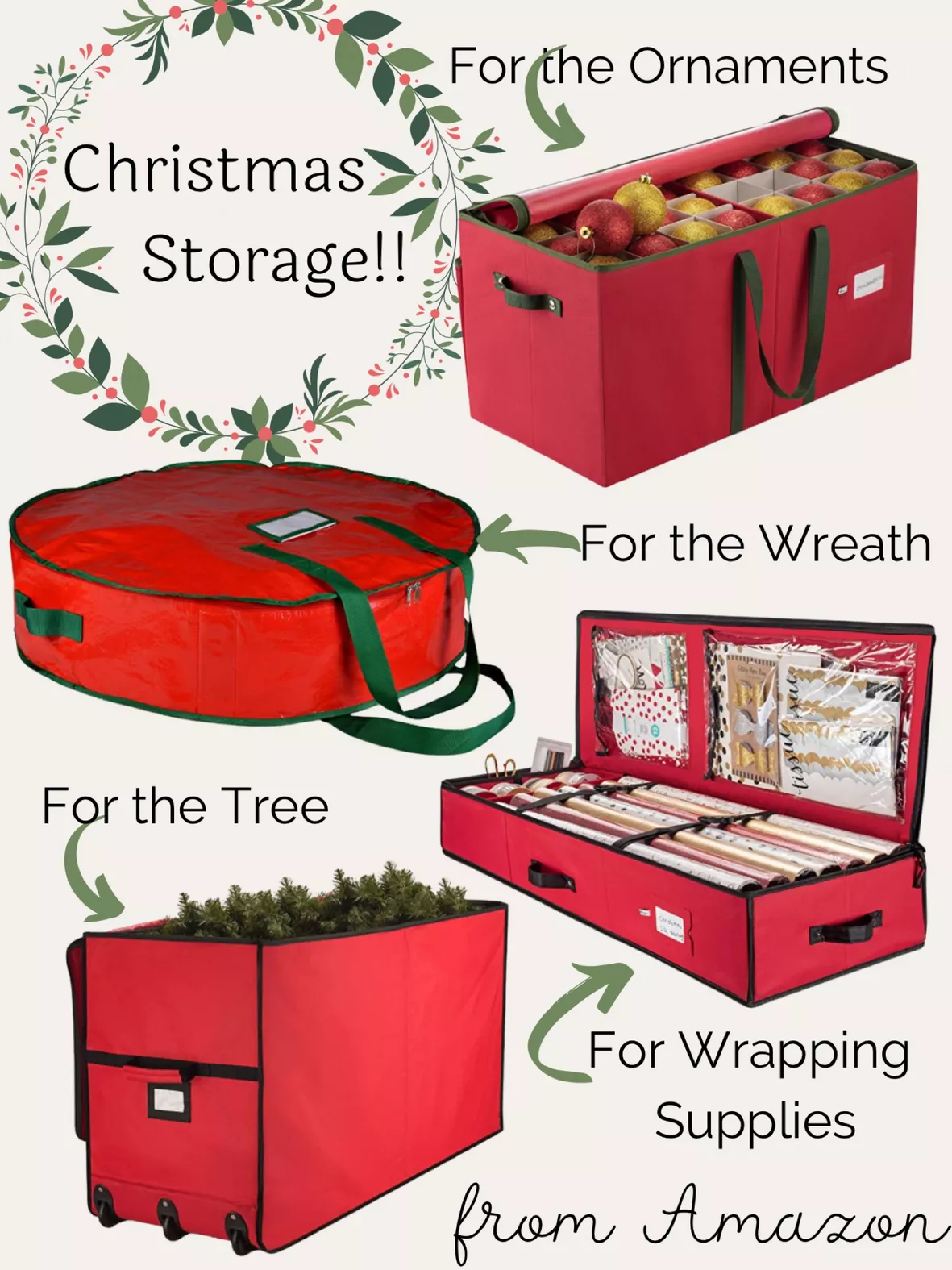 Organize It All Holiday Ornaments Paper Box, Red
