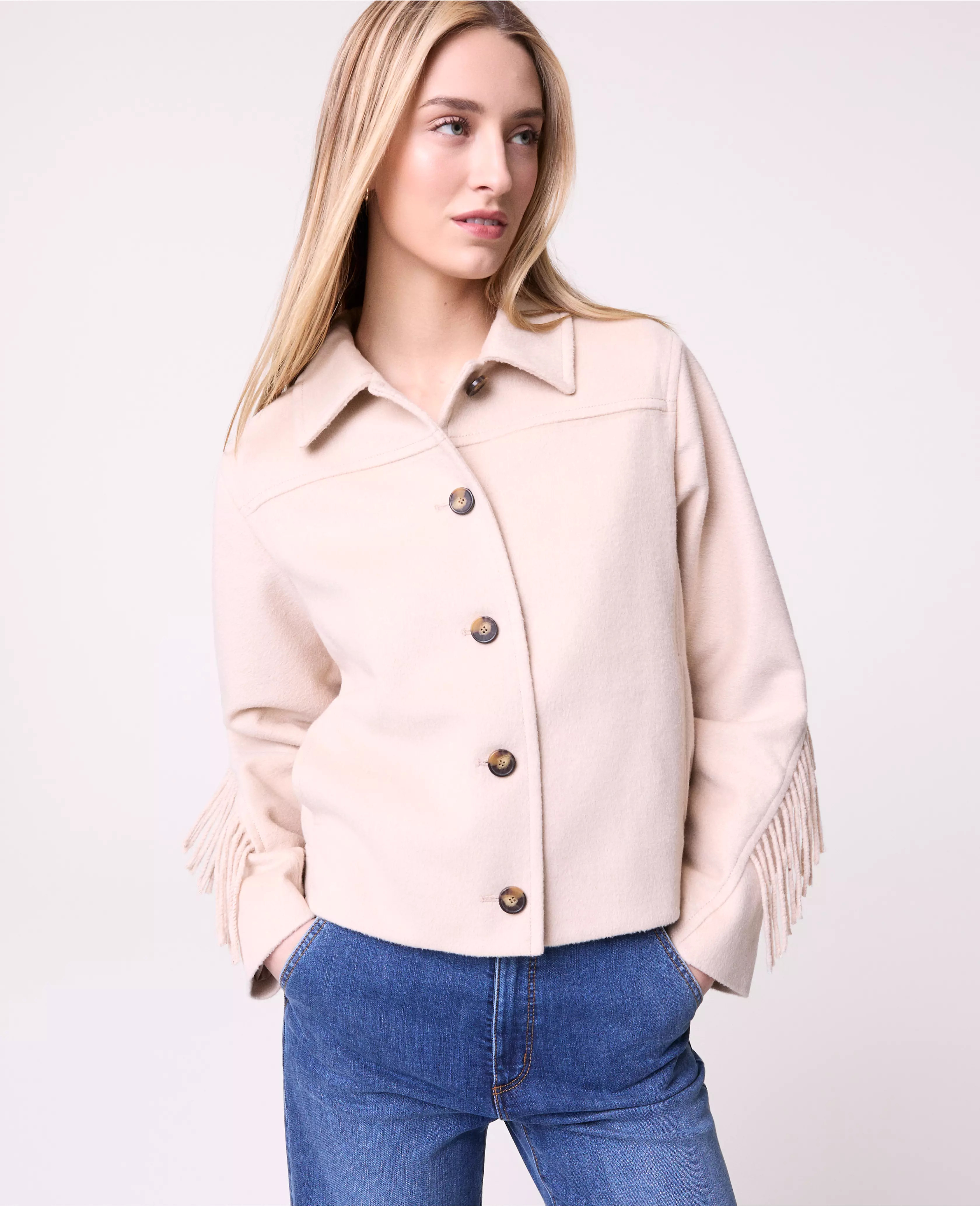 Weekend Collection Fringe Bomber Jacket | Ann Taylor