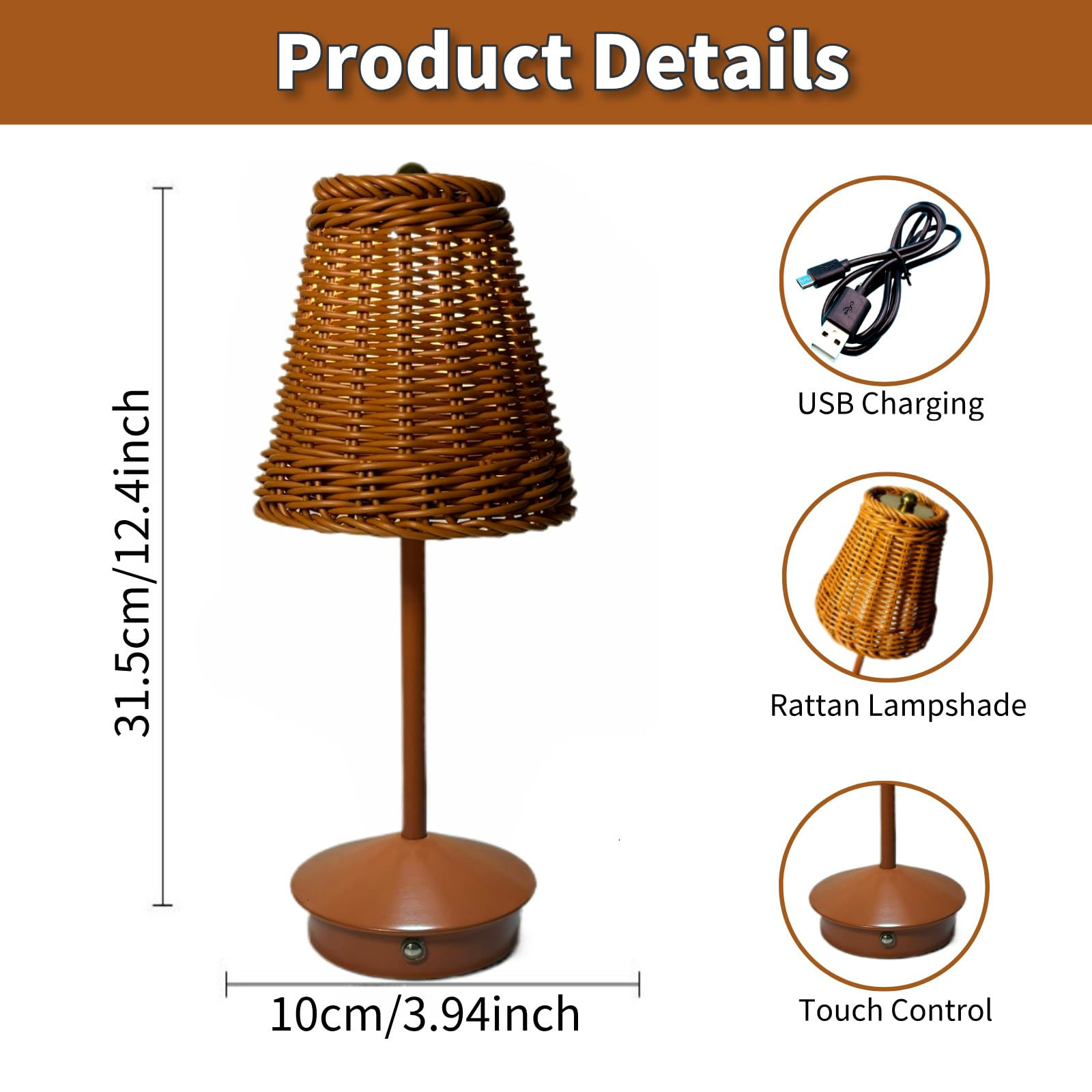 Rechargeable Rattan Table Lamp, Cordless Boho Wicker Desk Lamp 3-Way Dimmable Vintage Bamboo Nigh... | Amazon (US)