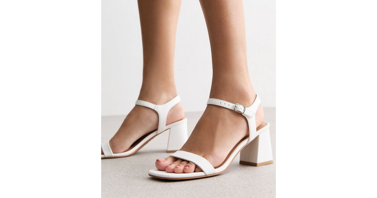 White Leather-Look 2 Part Block Heel Sandals | New Look | New Look (UK)