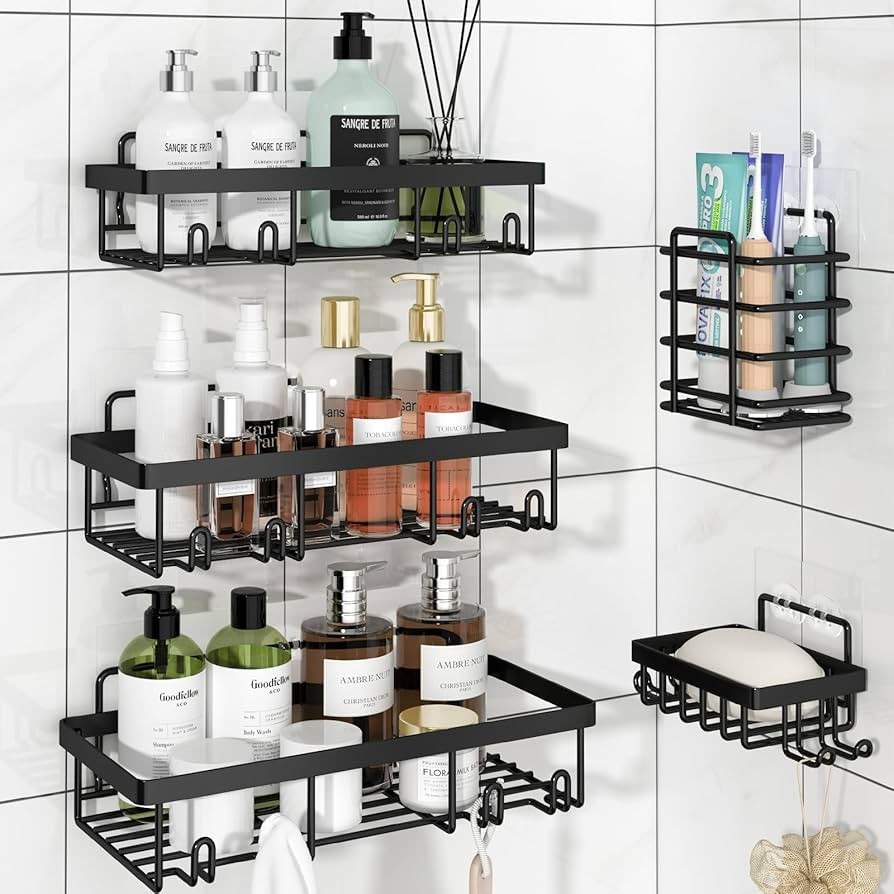 Shower Caddy, 5 Pack Shower Organizer Rack for Inside Shower, self adhesived Shower Shelf Large C... | Amazon (US)