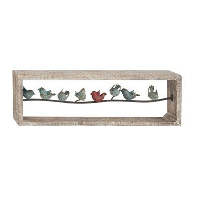 Natural Perched Birds on Wire Wooden Wall Decor - Olivia & May | Target