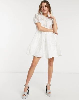 Dream Sister Jane mini smock dress with bib collar and embellishment in white | ASOS (Global)