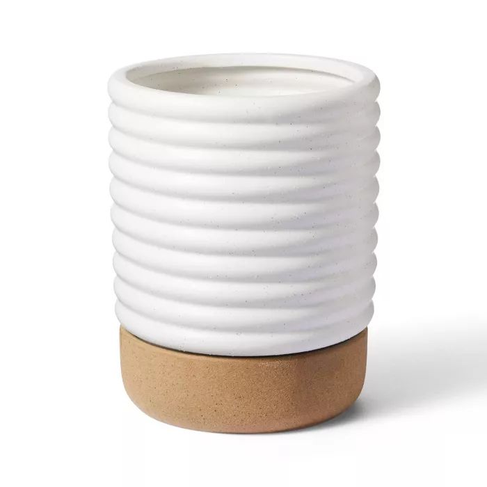 Ribbed Ceramic Stoneware Planter White/Natural - Hilton Carter for Target | Target