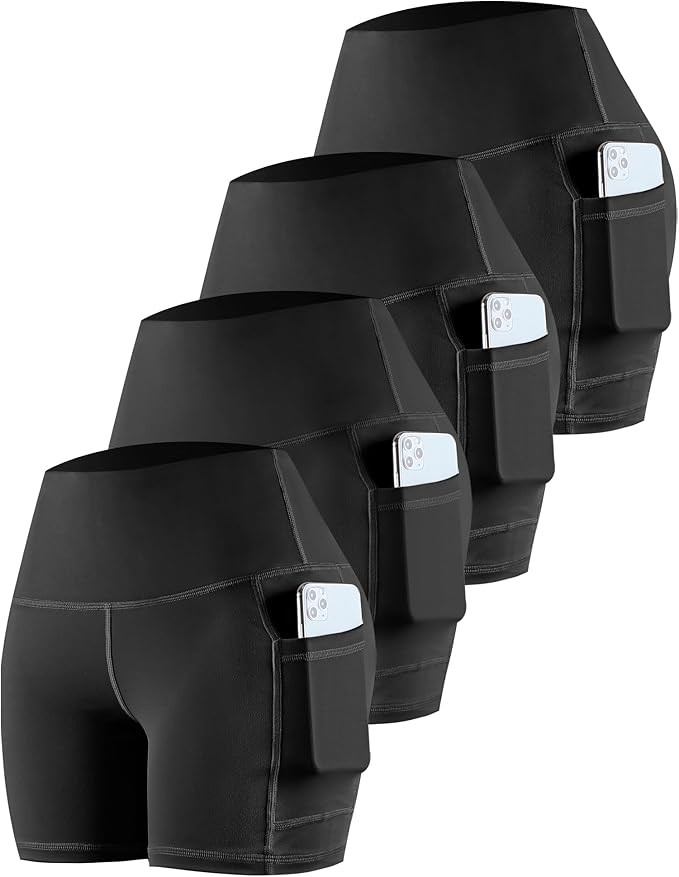 CHRLEISURE Womens Biker Yoga Shorts with Pockets: High Waisted Tummy Control Spandex Workout Athl... | Amazon (US)