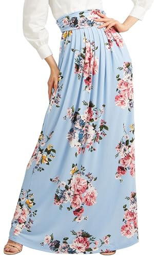 KOH KOH Womens Floral Print Long Flowy Cute Modest High Empire Waist Floor Length Pockets Casual Formal Vintage Slimming Work Wear Office Tall Maxi Skirt, Light Blue & Pink L 12-14 | Amazon (US)