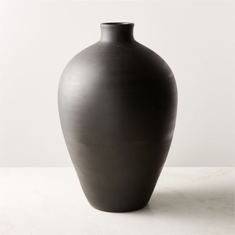 Osito Modern Round Black Terracotta Floor Vase + Reviews | CB2 | CB2
