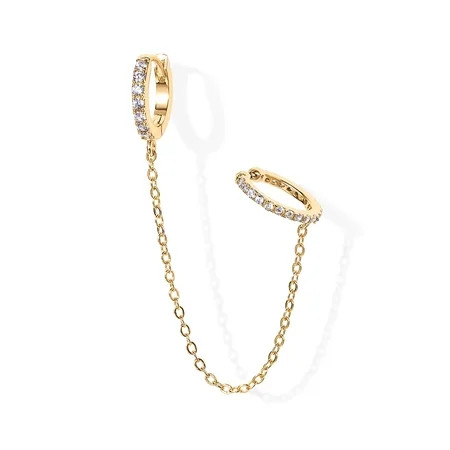 PAVOI 14K Yellow Gold Chain Earrings for Women | Dangle Chain Huggie Hoop Earrings | Cubic Zirconia Ear Cuff C29 | Walmart (US)