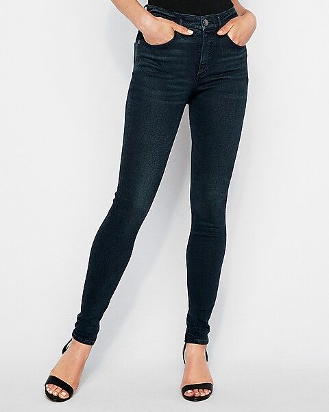 high waisted denim perfect curves dark wash jean leggings | Express