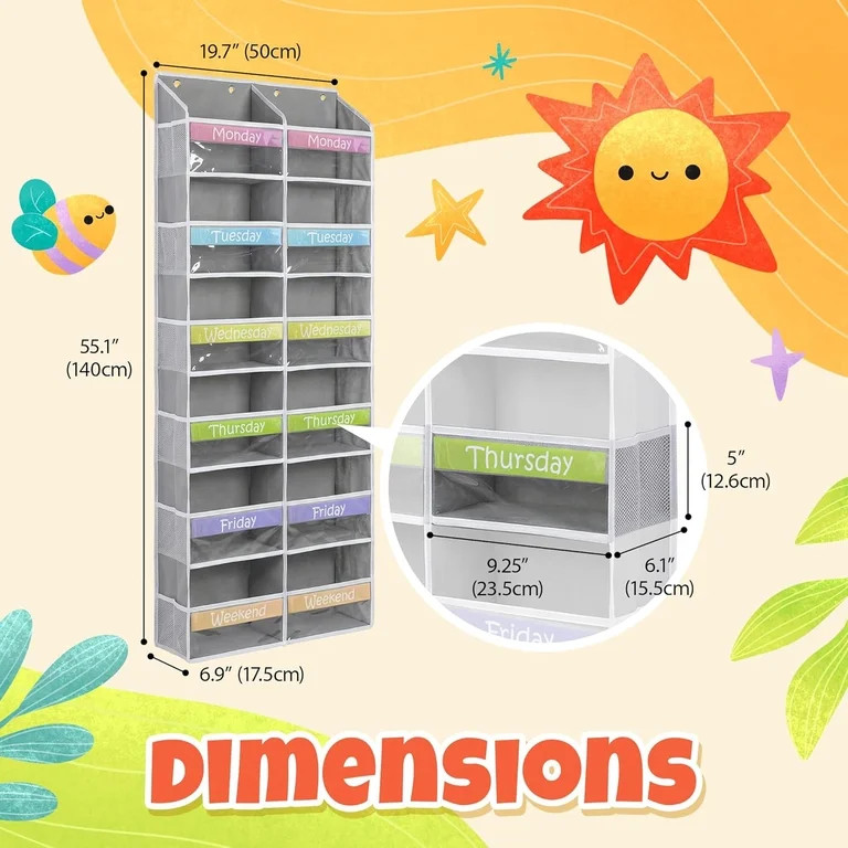 Housables Weekly Clothes Organizer for Kids, 12-Shelf Hanging Closet Storage with Day Labels | Walmart (US)