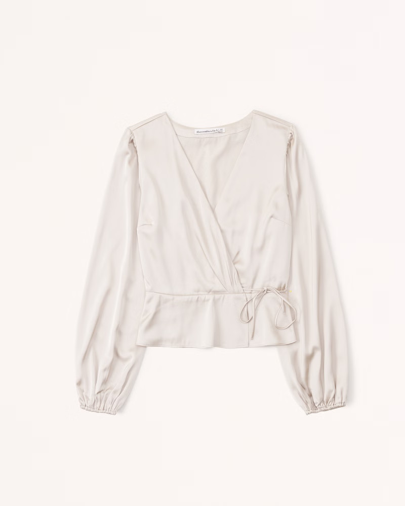 Long-Sleeve Satin Wrap Top | Abercrombie & Fitch (US)