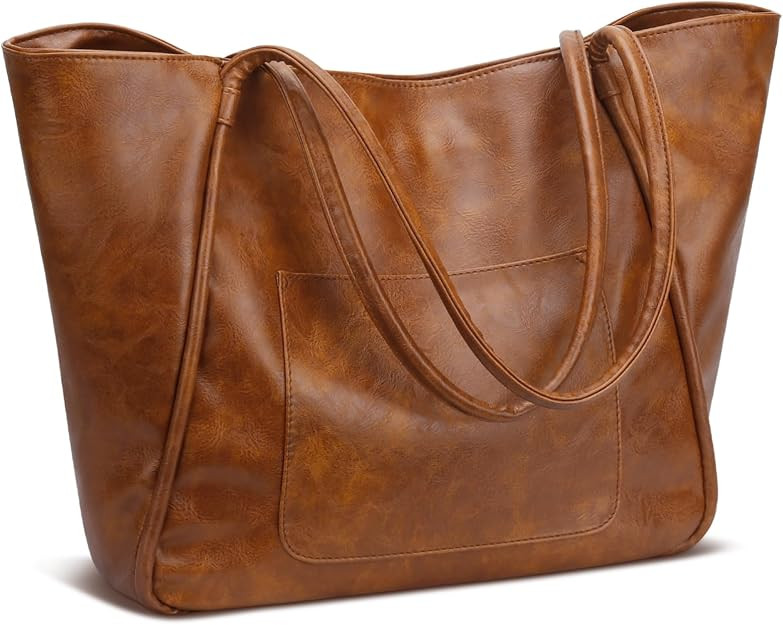 KKXIU Large Tote Bag for Women with Zipper Work Leather Travel Purse and Handbags | Amazon (US)