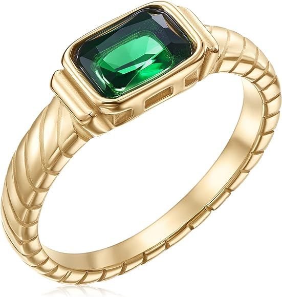 PALBOA Gold Emerald Rings Gold Rings for Women Dainty Green Rings Cut Emerald Gemstones CZ Non Ta... | Amazon (US)