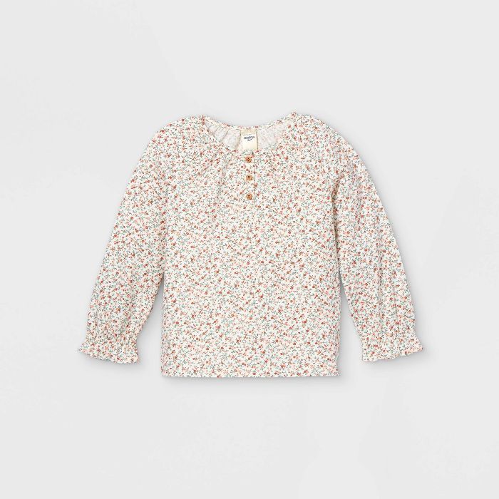 OshKosh B'gosh Toddler Girls' Floral Henley Long Sleeve T-Shirt - White | Target