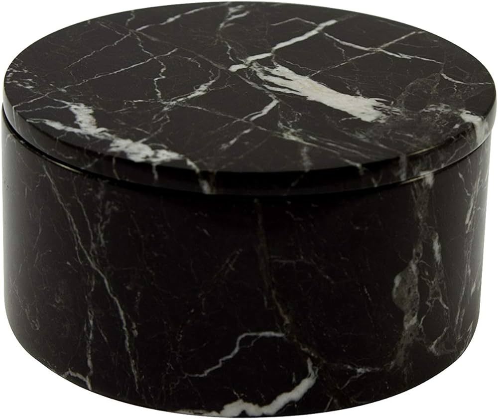 Eirenne Collection Black Zerbra Marble 4" Polished Finish Circular Keepsake Box | Amazon (US)