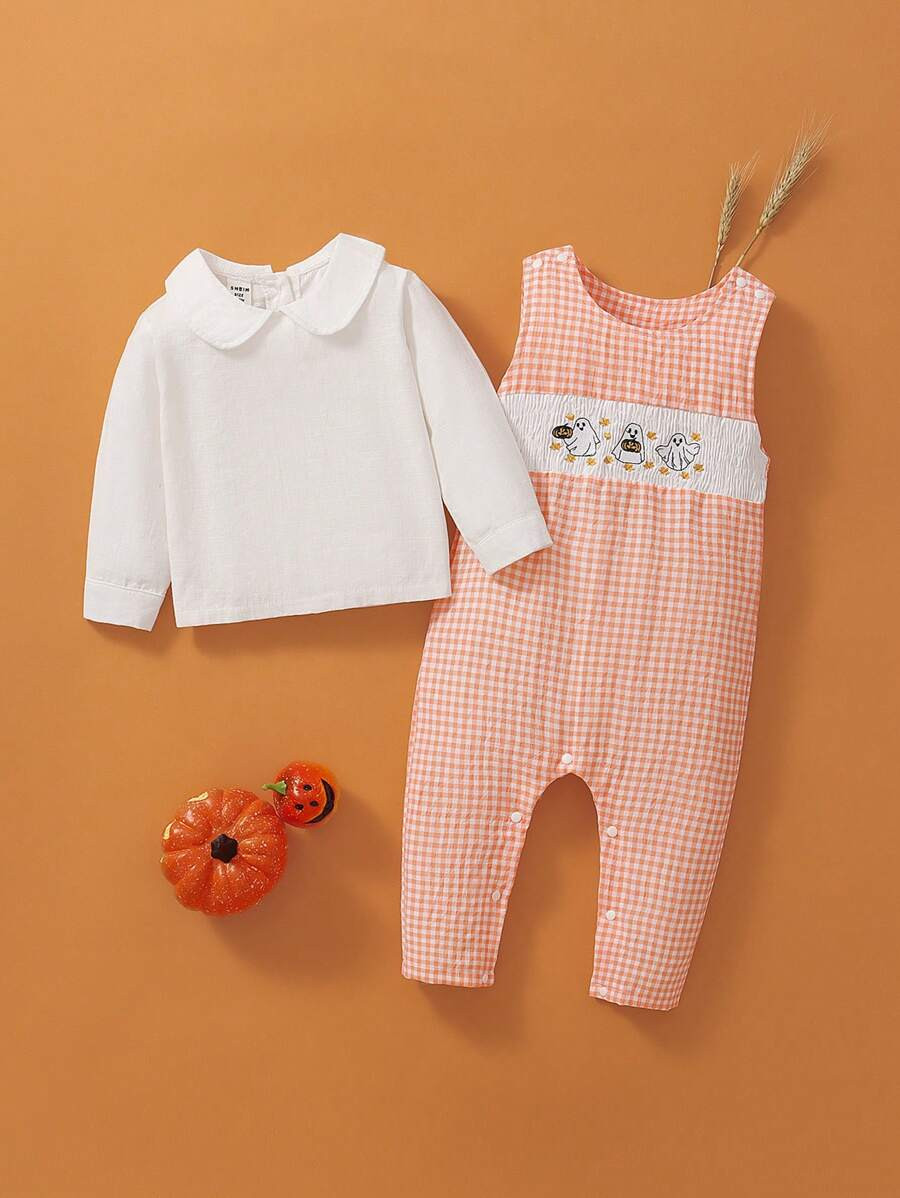 Souflis 2 Piece Baby Boy Casual Retro Cute Pumpkin Animal Embroidered Jumpsuit & Top Set, Suitabl... | SHEIN