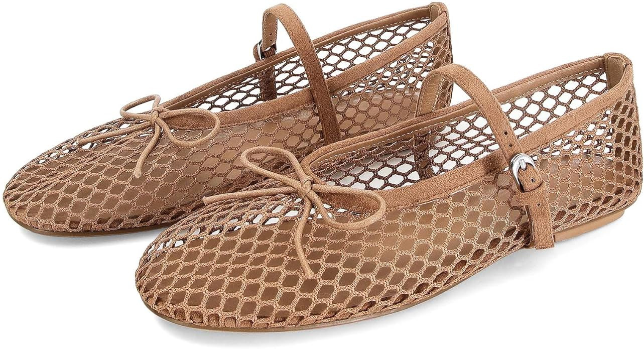 MICIFA Women's Mesh Ballet Flats Fishnet Ballerina Flats Buckle Strap Mary Jane Shoes Causal Dail... | Amazon (US)
