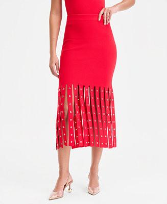 Women's Grommet & Fringe Sweater Skirt | Macy's