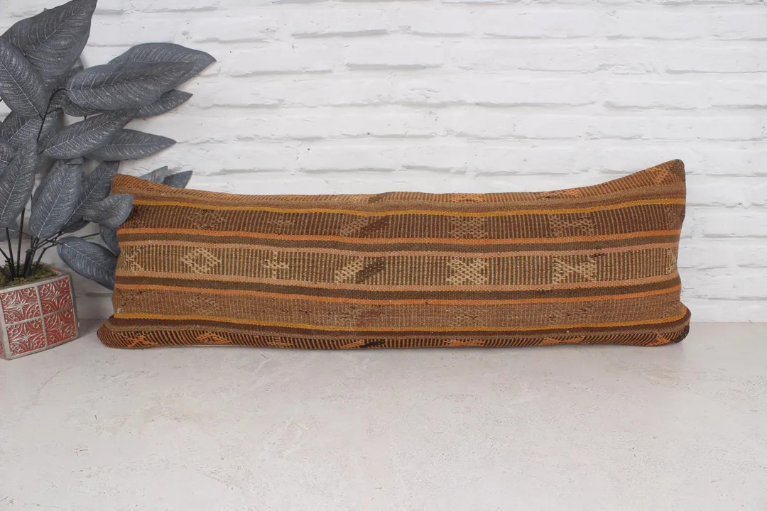 Kilim Cushion Sham, Kilim Pillow, 12x36 Throw Kilim Pillow, Handmade Kilim Cushion, Brown Cushion... | Etsy (US)