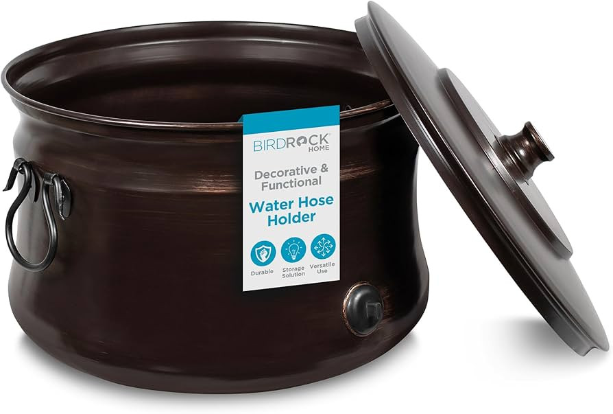 BIRDROCK HOME Water Hose Holder - Decorative Metal Pot, Indoor or Outdoor, Garden Storage Organiz... | Amazon (US)