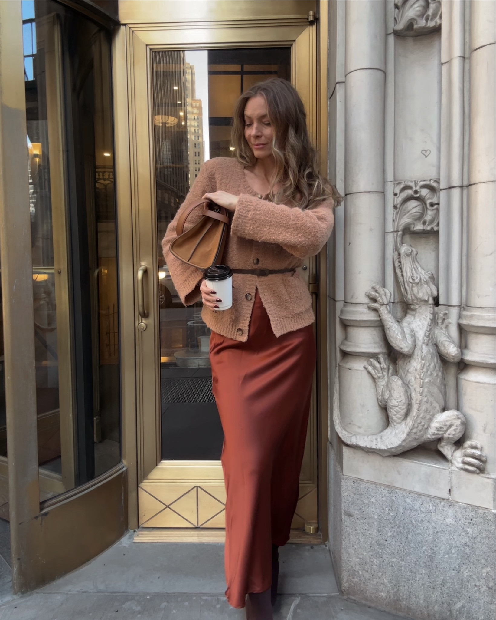 Love this satin skirt, especially because of its length and the color. The coat is timeless and really chic. 

#LTKStyleTip #LTKFindsUnder100 #LTKItBag