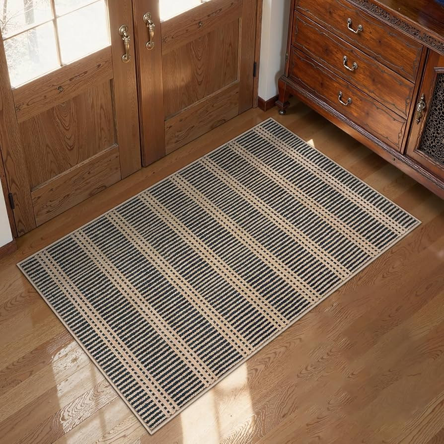 LIVEBOX Easy Jute Indoor Outdoor Rug 3x5 Front Porch, Black Striped Washable Outdoor Rugs for Ent... | Amazon (US)