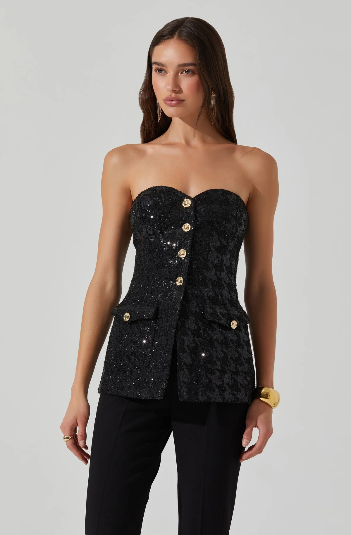 Milani Tweed Houndstooth Sequin Top | ASTR The Label (US)