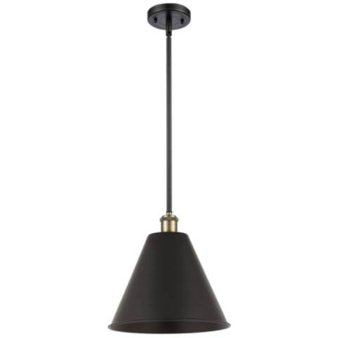 Ballston Cone 12"W Black Antique Brass LED Pendant With Black Shade | Lamps Plus