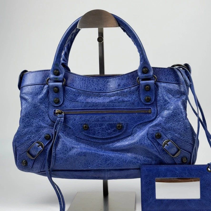 Authenticity GuaranteeAuth Balenciaga The First 2Way Handbag Blue Leather Shoulder Bag r26 | eBay AU
