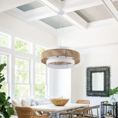 4-Light White Drum Chandelier with Rattan Shade – Adjustable & Dimmable, ETL Certified | Wayfair North America