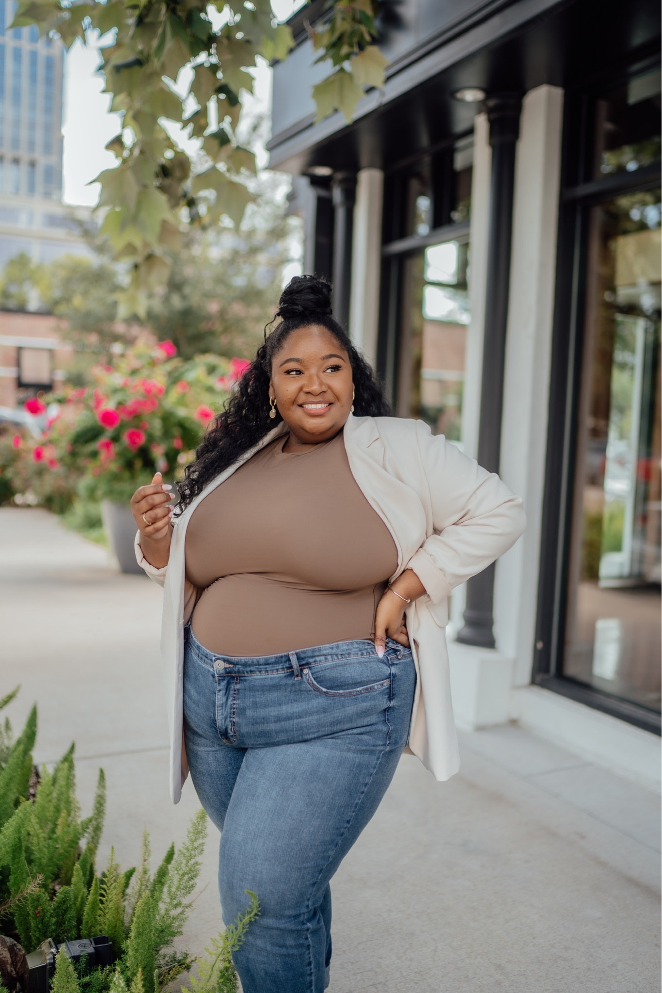 Skims bodysuit. 

Skims Women’s plus size. Women’s plus size fashion. Women’s plus size Walmart jeans. Fall fashion. Women’s plus size fall outfit. Oversized blazer 

#LTKcurves #LTKstyletip #LTKSeasonal