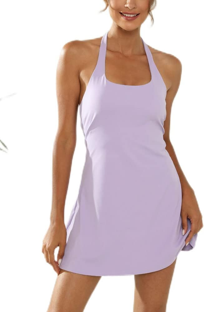 Viandso Womens Sports Tennis Dress Halter Neck Exercise Dress with Shorts Sets Golf Running Athle... | Amazon (US)