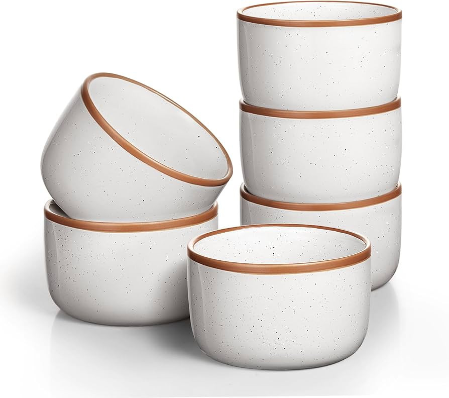 Ramekins Set of 6, 6 oz Creme Brulee Ramekin Oven Safe, Porcelain Ramekin Bowls, Mini Cheesecake ... | Amazon (US)