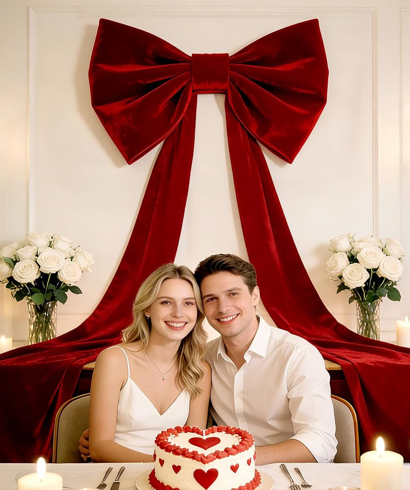 32 x 250 in Red Big Bow Valentine's Day Decorations Giant 3D Velvet Ribbon Bows Tree Topper Decor... | Amazon (US)