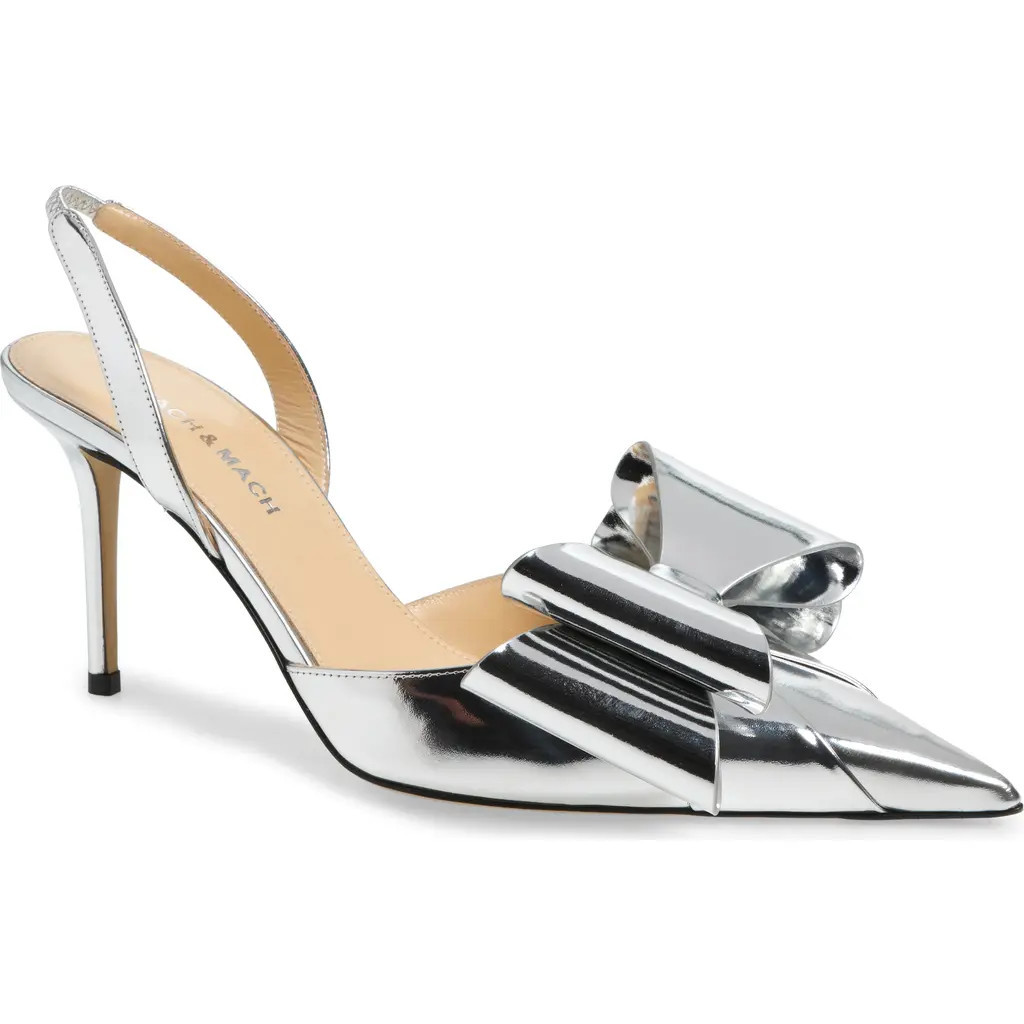 Mach & Mach Le Cadeau Bow Pointed Toe Metallic Slingback Pump in Silver at Nordstrom, Size 9Us | Nordstrom