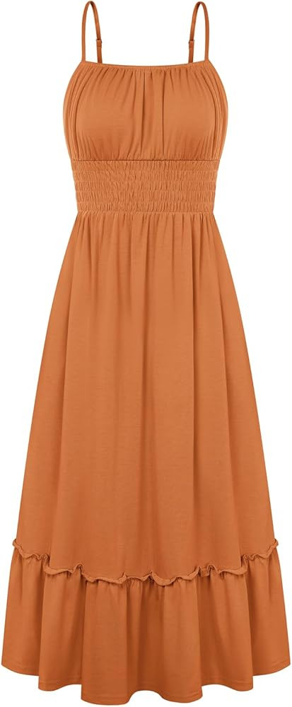 GRACE KARIN Women's Summer Maxi Dress 2026,Smocked Ruched Bust Sundress with Adjustable Straps & ... | Amazon (US)