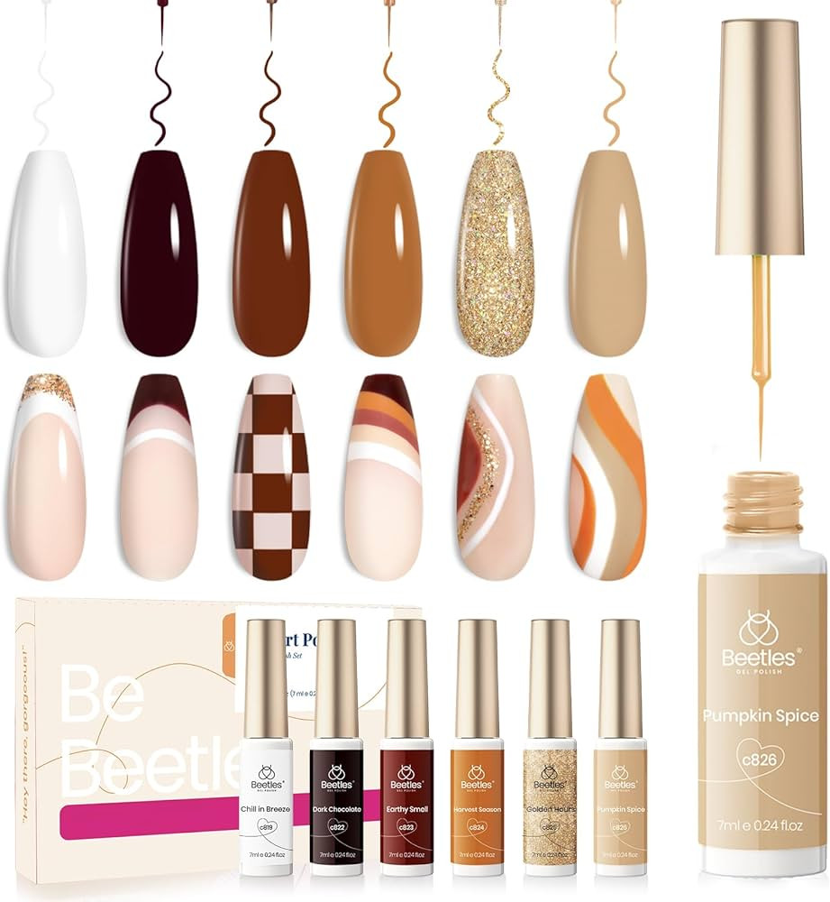 beetles Gel Polish Gel Liner Nail Polish Nail Art Set Gift for Women- 6 Pcs White Orange Holiday ... | Amazon (US)