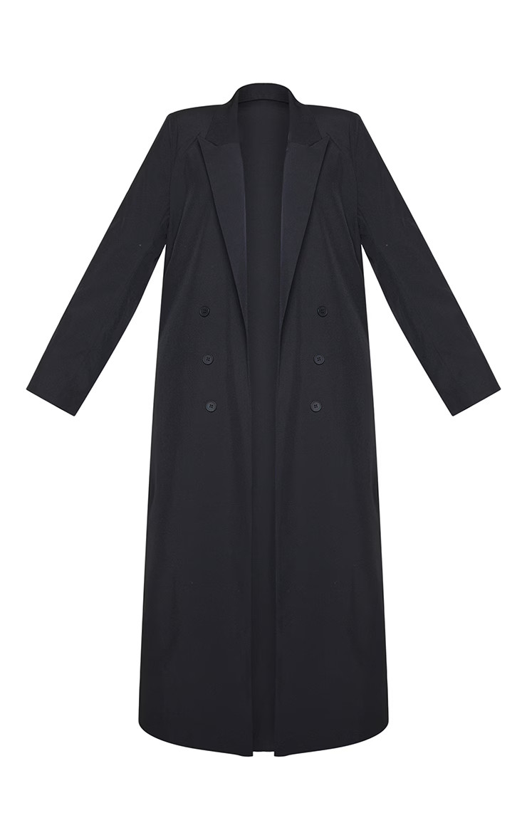 Plus Black Button Detail Maxi Blazer | PrettyLittleThing US