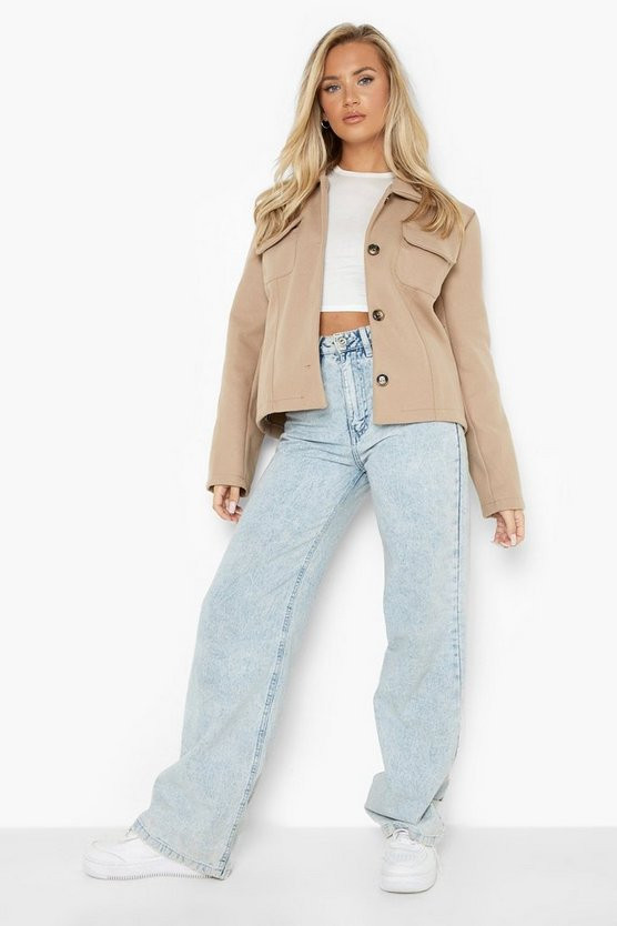Wool Look Crop Trucker | Boohoo.com (US & CA)