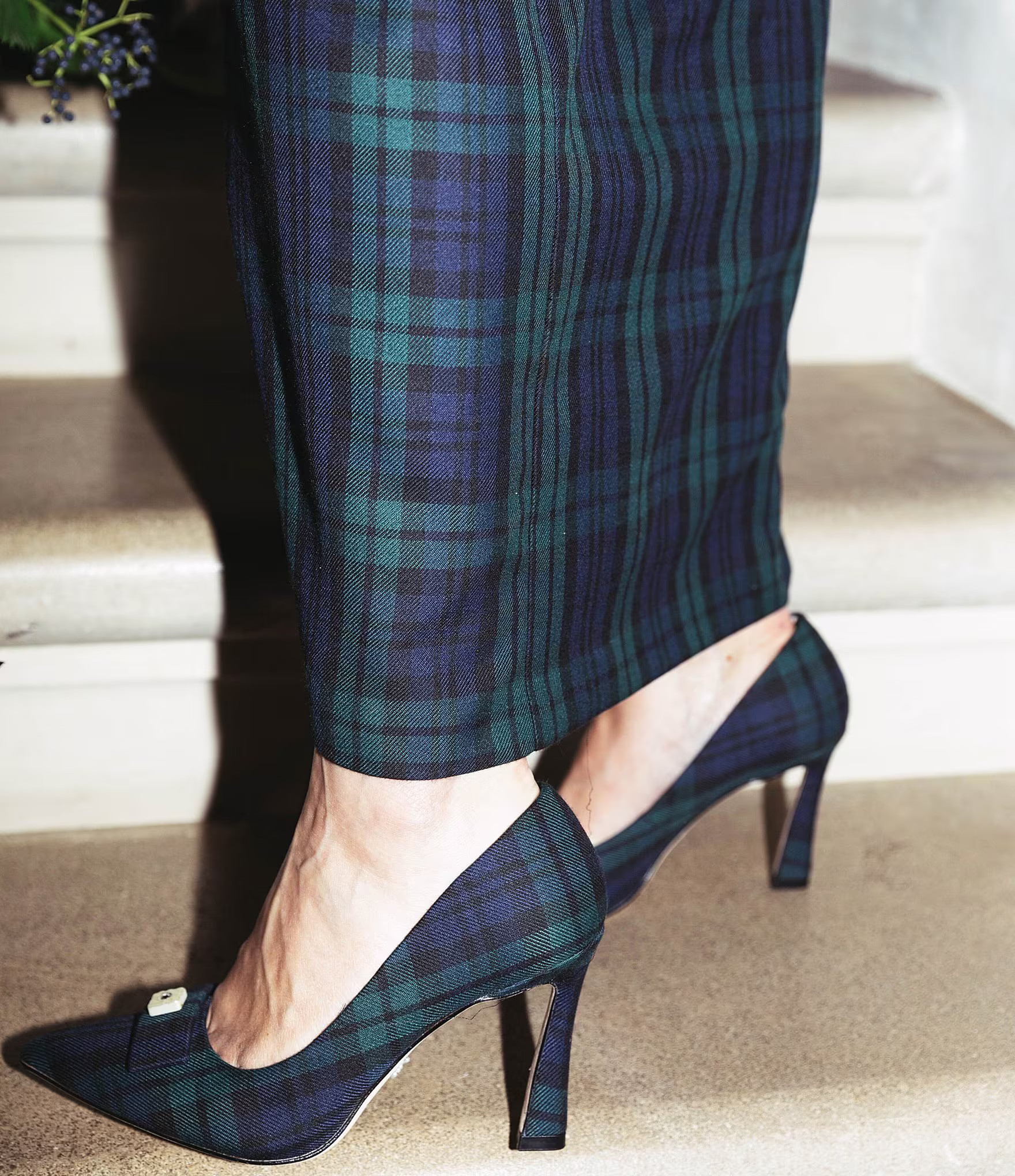 x Born on Fifth Ruby Tartan Plaid Pearl Bow Detail Pumps | Dillard's
