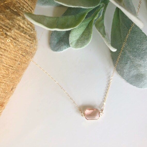 Pink Rectangular Glass Stone Necklace/Gift For Her/Birthday Gift/Bridesmaid gift/Gift for Mom/Mot... | Etsy (US)