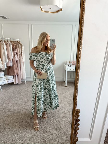 Such a beautiful wedding guest dress option! Wearing size small. Summer dresses // wedding guest dresses // event dresses // wedding shower dresses // baby shower dresses // Abercrombie dresses // Abercrombie fashion // LTKfashion 

#LTKstyletip #LTKSeasonal #LTKwedding