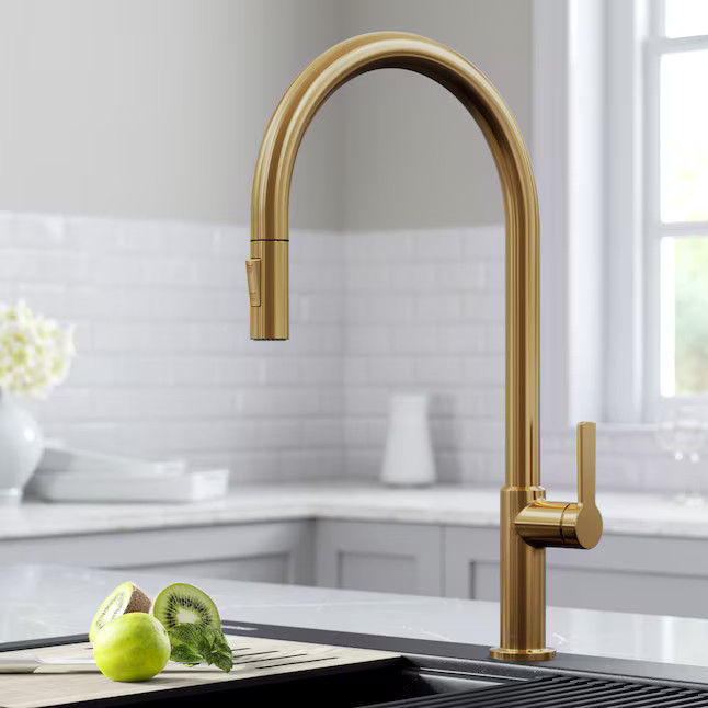 Kraus Oletto Brushed Brass Single Handle Deck-mount Handle Commercial/Residential Pull-down Kitch... | Lowe's