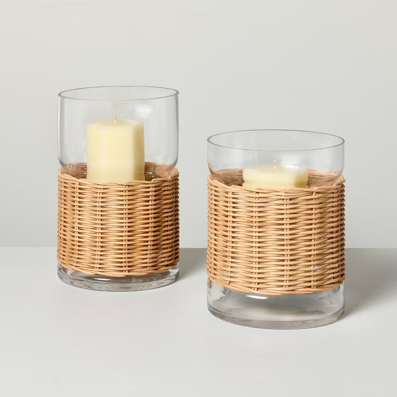 Glass & Rattan Hurricane Candle Holder - Hearth & Hand™ with Magnolia | Target
