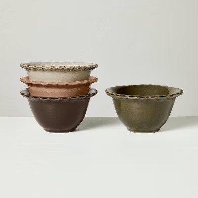 4pc 4oz Stoneware Carved Edge Prep Bowls Brown/Cream/Green/Tan - Hearth & Hand™ with Magnolia | Target