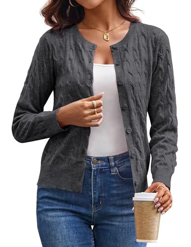 GRACE KARIN Womens Cable Knit Cardigan Sweaters, Lightweight Cardigans for Women, Grey Fall Clothes Winter Clothing L | Amazon (US)