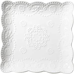 Jusalpha Square Embossed Lace Ceramic Plate-Dinner Plate-Tableware Set- Dish Set-4 Pieces (8 Inch... | Amazon (US)